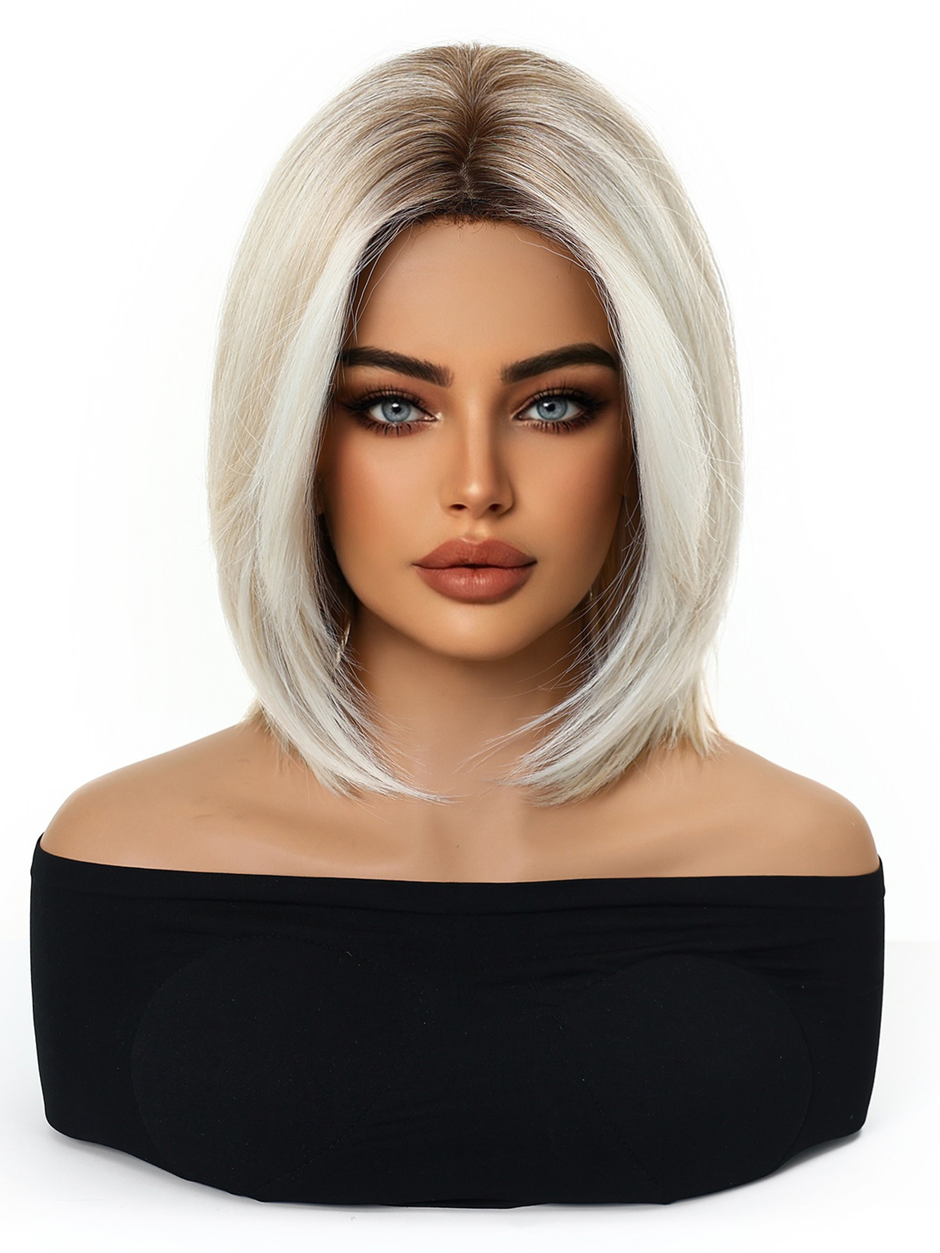 Dark Root Platinum Blonde Shor - Wig Fiber Net のレビューと価格